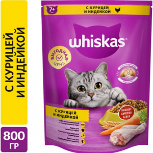 Whiskas корм для пожилых кошек всех пород, подушечки с нежным паштетом, с курицей и индейкой